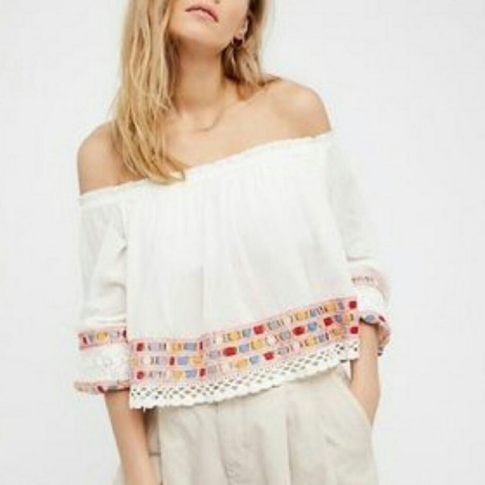 Free People Wander Off Shoulder Crochet Crop Top